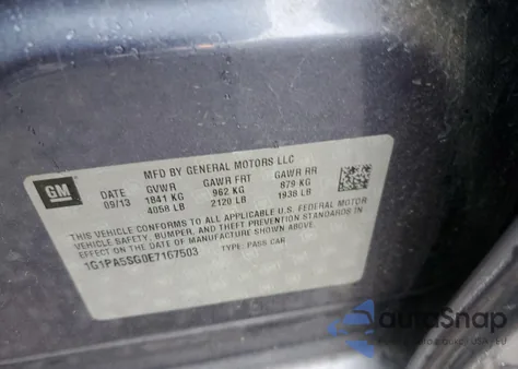 2014 Chevrolet Cruze Ls из США, поврежденный, VIN 1G1PA5SG0E7167503